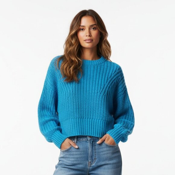 Jessica Simpson Sweater Size Large Cropped Cable Knit Chunky Fall Comfy Cozy - Picture 1 of 5
